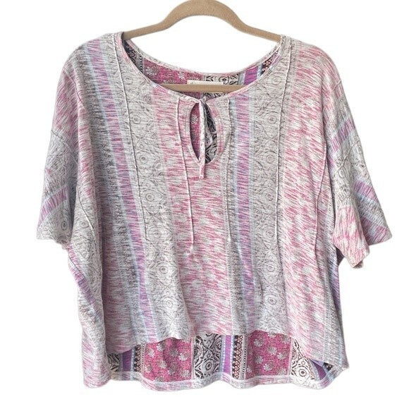Lucky Brand Pinktuck Hi-Low Crop Pink Purple Multi Print Top Size XL - Picture 1 of 9